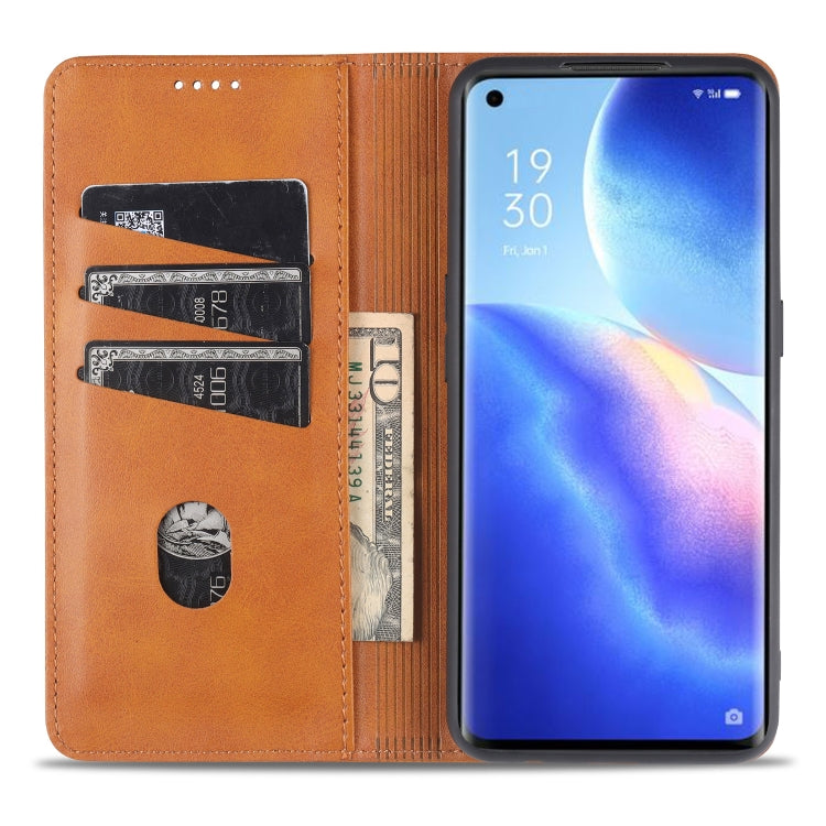 AZNS magnetic flip leather phone case, tan interior with card slots and ID pocket