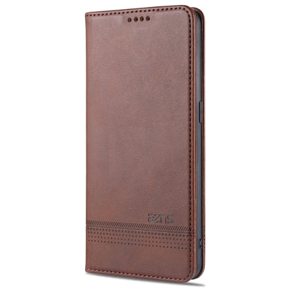Magnetic flip leather case with card slots, light brown, slim leather wallet design