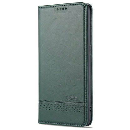 Magnetic flip leather case with card slots, dark green, textured leather front