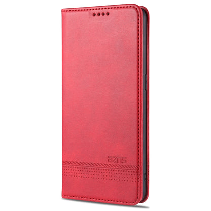 Magnetic flip leather case with card slots, red, slim leather wallet design