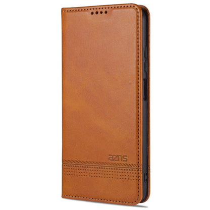 AZNS magnetic flip leather phone case, light brown with perforated trim