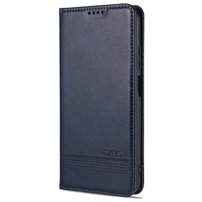 AZNS magnetic flip leather phone case, dark blue with perforated trim