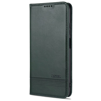 AZNS magnetic flip leather phone case, dark green with perforated trim