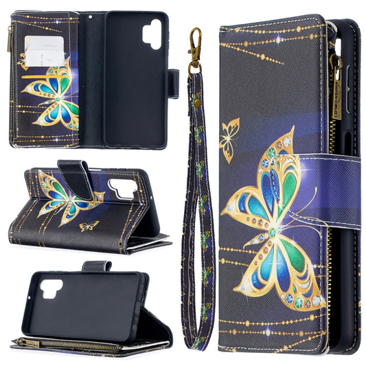 Butterfly zipper flip leather phone wallet case with card slots, dark blue and black design