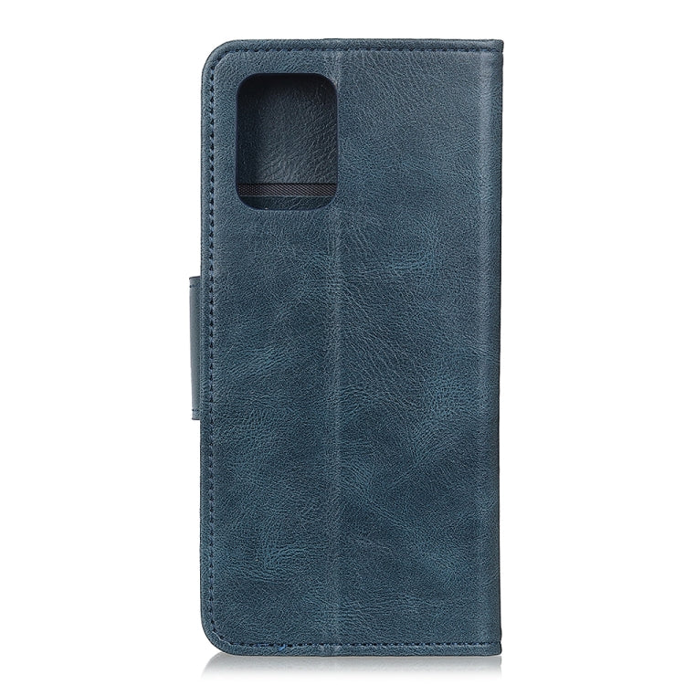 Blue leather phone case with cutout for camera and slim flip cover