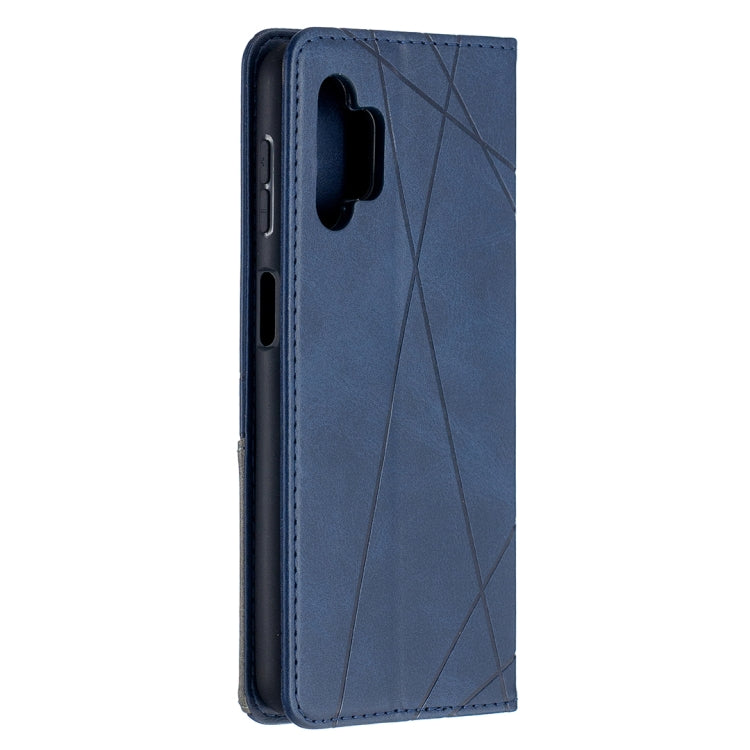 Blue leather phone case with raised side edges and camera/port cutout window