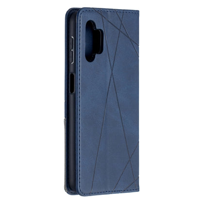 Blue leather phone case with raised side edges and camera/port cutout window