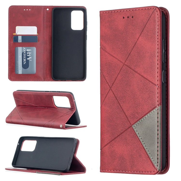 Red leather magnetic flip phone case with stand fold and card holder compartments.