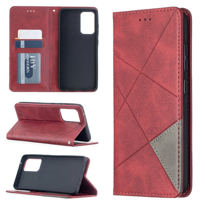 Red leather magnetic flip phone case with stand fold and card holder compartments.
