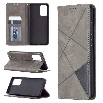Gray leather magnetic flip wallet case with card slots and photo frame, open view