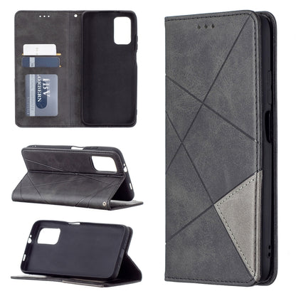 Dark gray leather magnetic flip wallet case with card slots and photo frame, open and closed