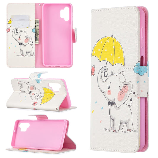 Flip phone wallet case with elephant under umbrella print, pink holder, and card slot.
