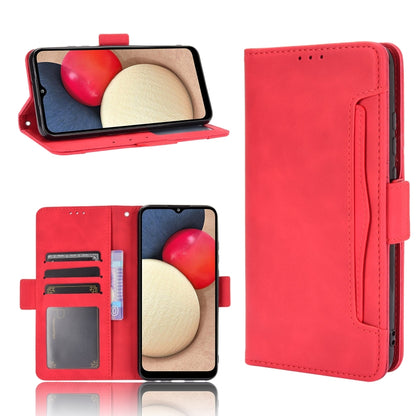 Red flip leather phone case with card slots and side holder strap