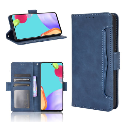 Blue flip leather phone case with card slots and holder stand