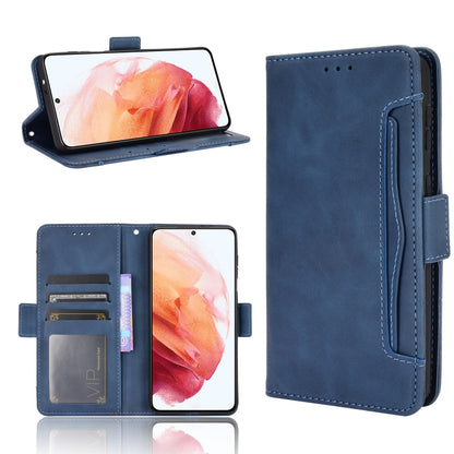 Blue flip leather phone case with card slots, fold cover and side strap holder.