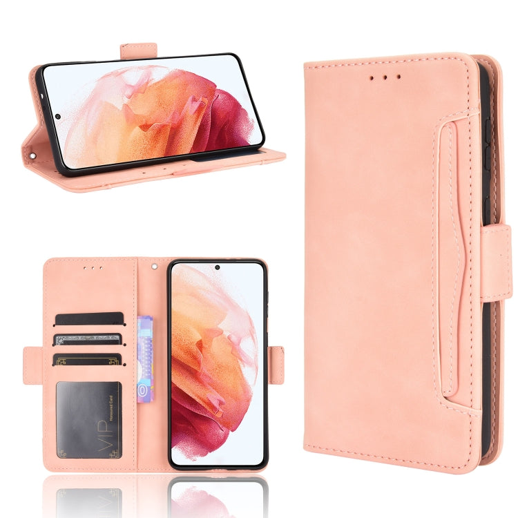 Pink flip leather phone case with card slots, front cover open and side strap.