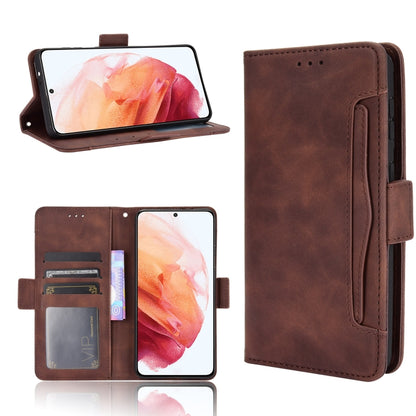 Brown leather flip phone case with card slots and photo frame, front and back shown
