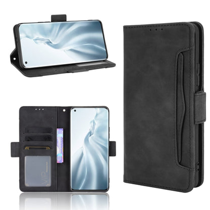 Black leather flip phone case with card slots and photo frame, open for use