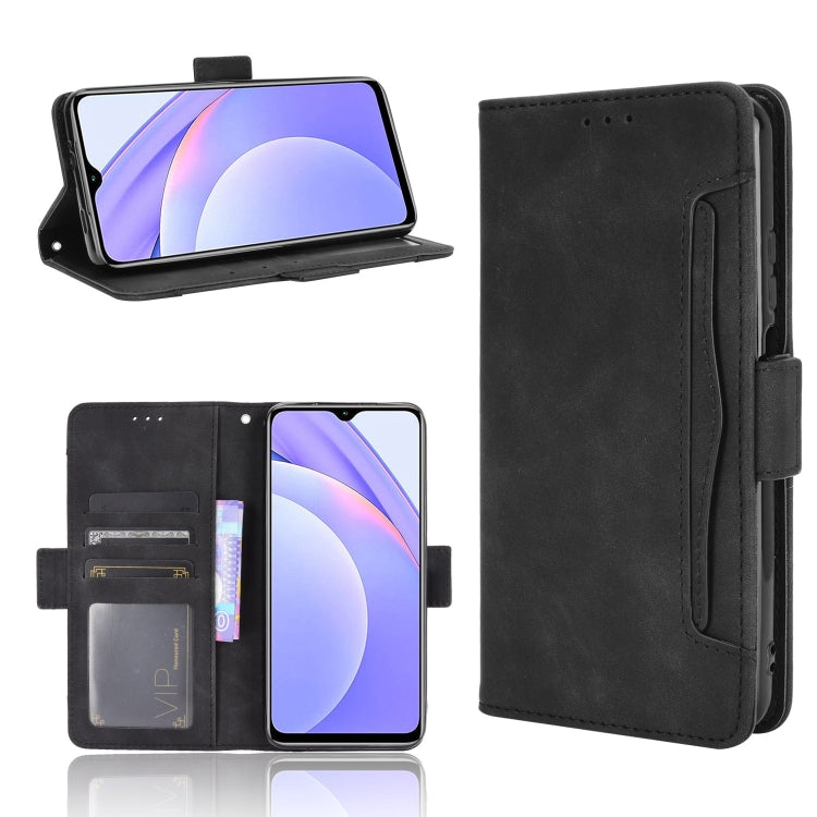 Black leather flip phone case with card slots and vertical holder, photo frame window