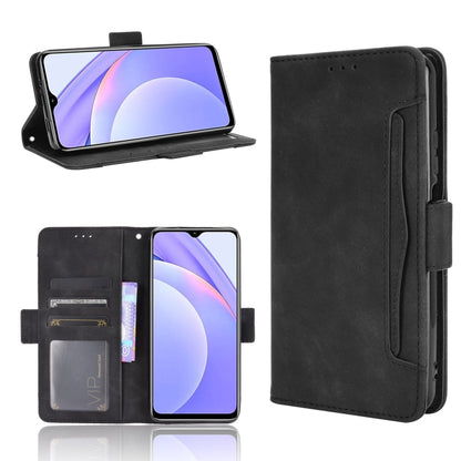 Black leather flip phone case with card slots and vertical holder, photo frame window