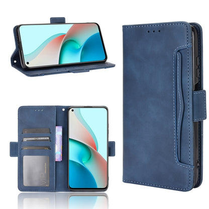Blue leather flip phone case with card slots and photo frame holder