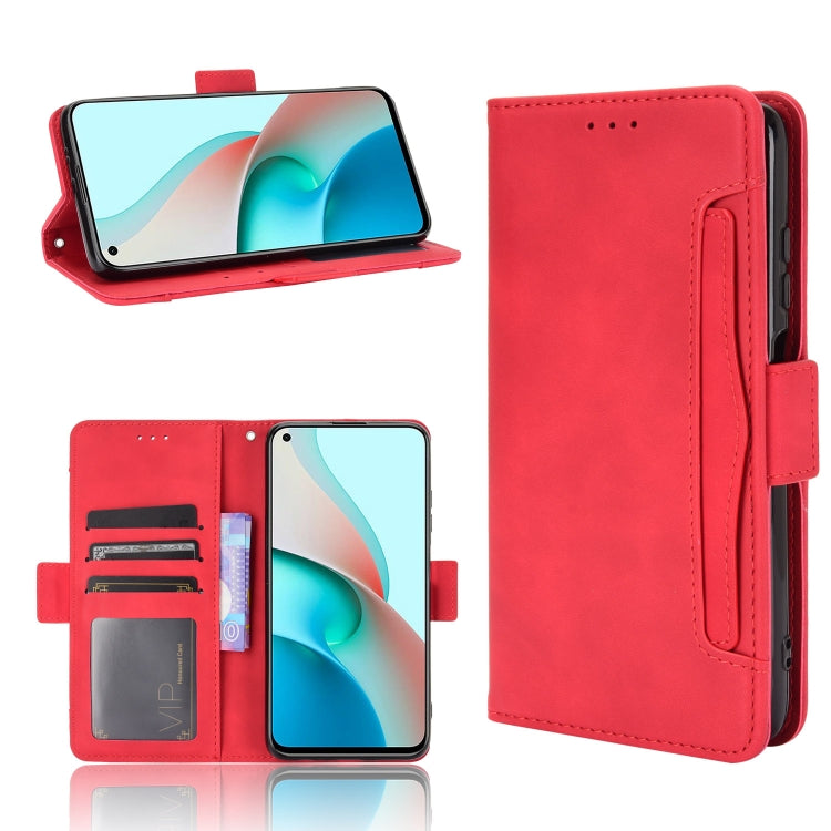 Red leather flip phone case with card slots and photo frame holder