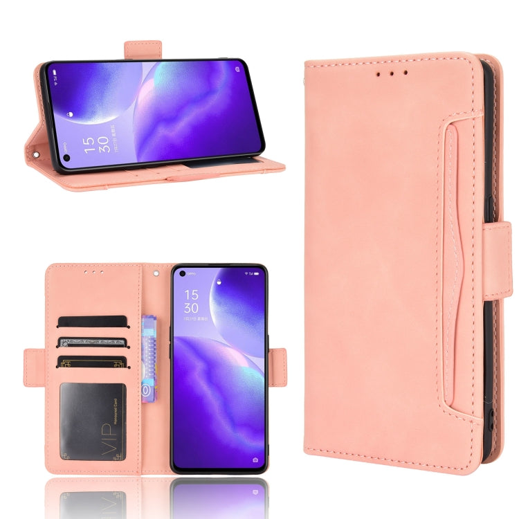 Pink leather flip phone case with card slots and photo frame holder, back view