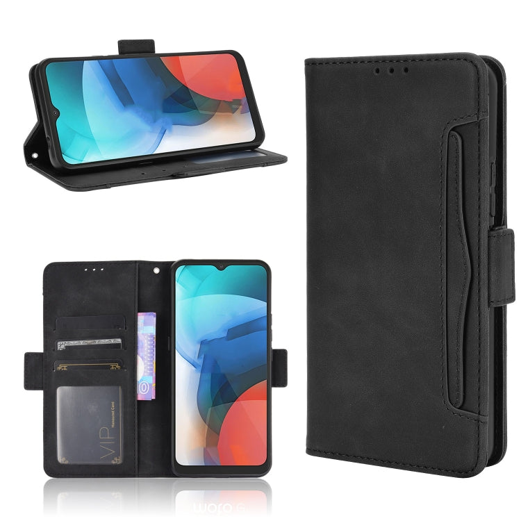 Black flip leather phone case with card slots and photo holder, stand and side view