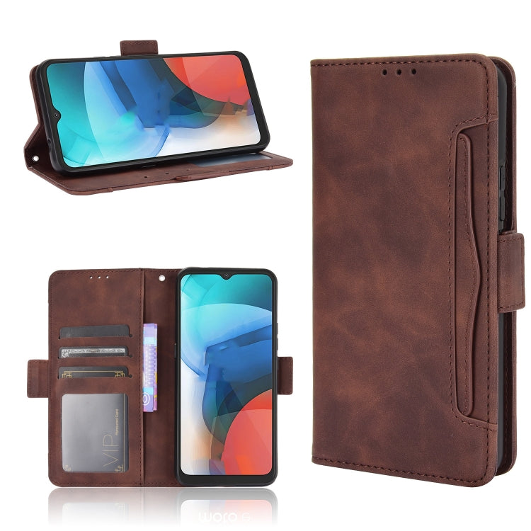 Brown flip leather phone case with card slots and photo holder, open and closed