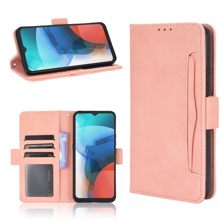 Pink flip leather phone case with card slots and photo holder, open and side view