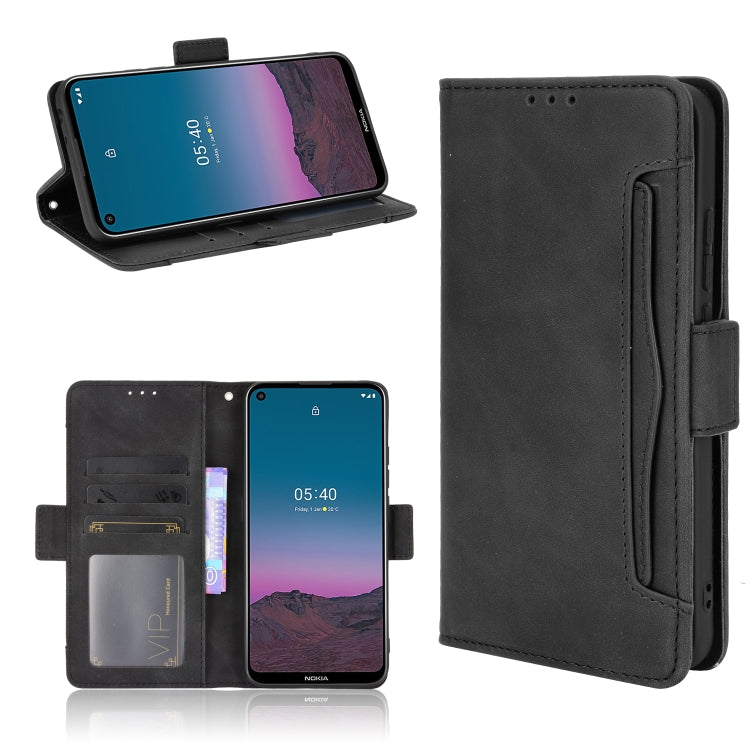 Black flip leather phone case with card slots and photo holder, open and side view