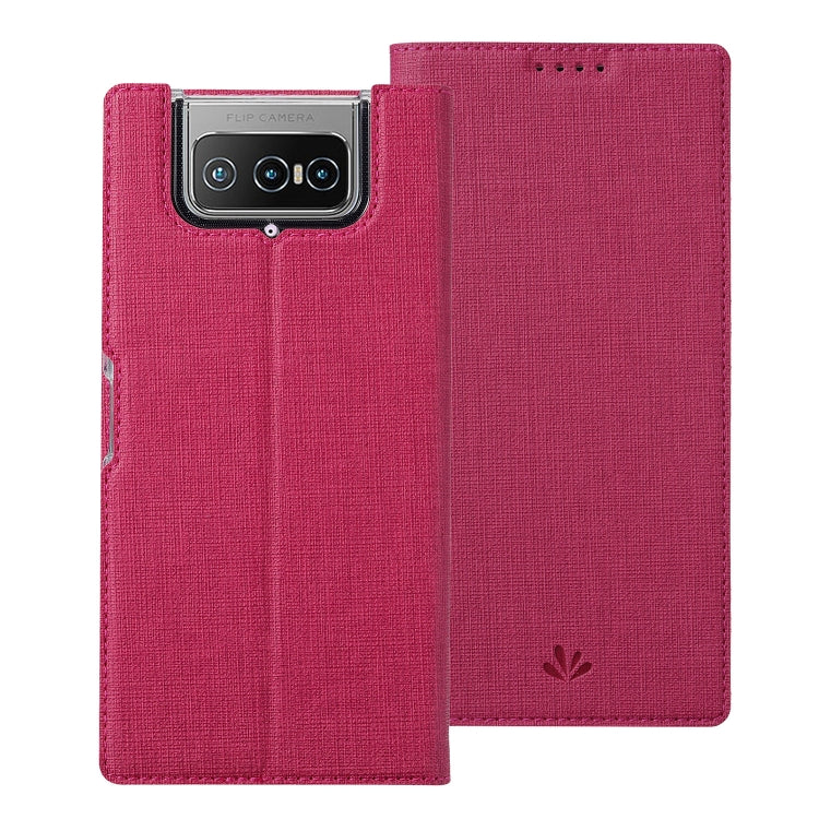 Rose red magnetic flip phone case with card slot and camera cutout.