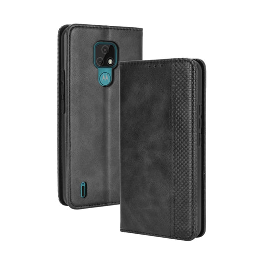 Black leather flip phone case with magnetic closure, textured side, cutout openings
