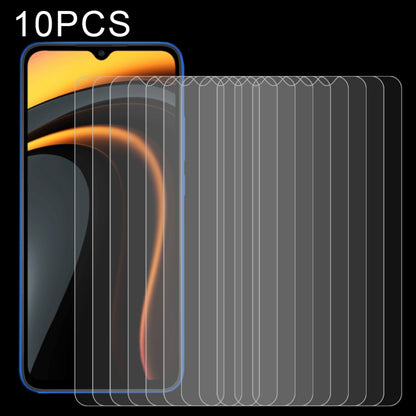 10-pack tempered glass screen protectors, curved fit on phone screen (orange display).