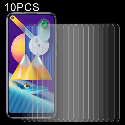 10-pack tempered glass screen protectors, curved fit on phone screen (blue-purple display).