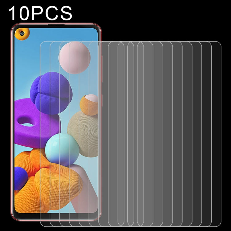 10-pack tempered glass screen protectors, curved fit on phone screen (blue-purple display).