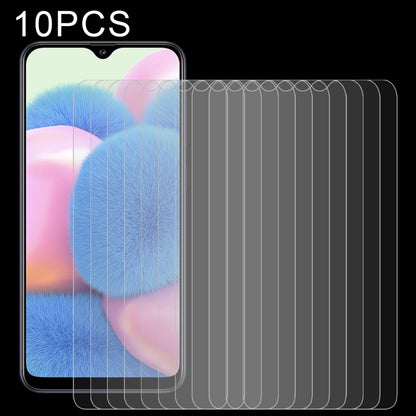 10-pack tempered glass screen protectors, curved fit on phone screen (light blue display).