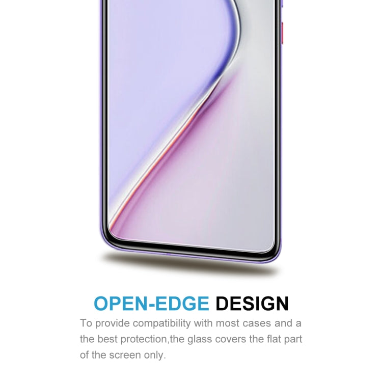 Tempered glass screen protector with open-edge design for the phone display