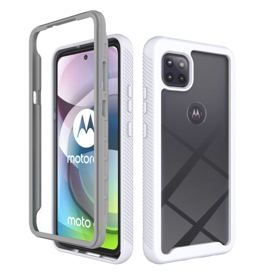 White shockproof phone case with textured bumper and protective raised camera area