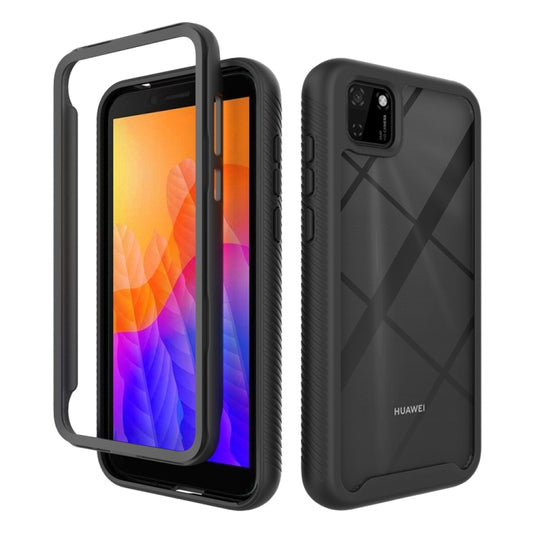 Black shockproof protective phone case with raised edges and camera cutout, front and back