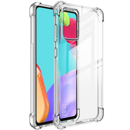 Transparent shockproof TPU phone case with built-in screen protector, raised corners.