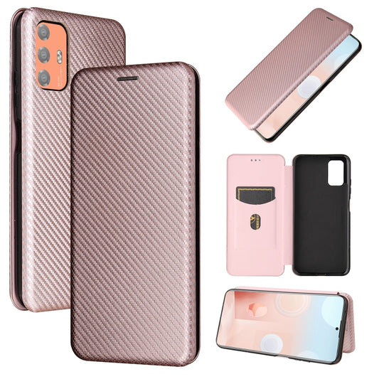 Pink carbon fiber texture magnetic flip phone case with card slot and stand cover