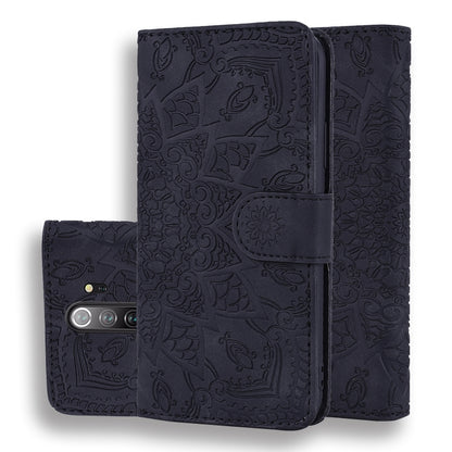 Black embossed leather wallet case with mandala pattern, flip cover and card holder
