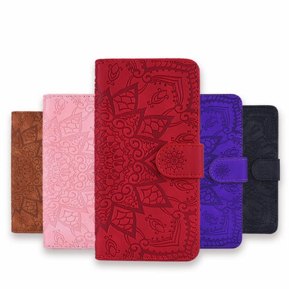 Embossed leather wallet case set with mandala pattern and flip-cover card holder