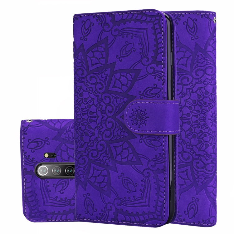 Purple mandala embossed leather wallet phone case with flip cover and camera cutout