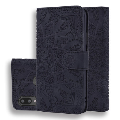 Black mandala embossed leather wallet phone case with flip cover and camera cutout