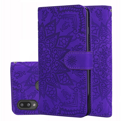Purple mandala embossed leather folio wallet phone case with flip cover and camera opening