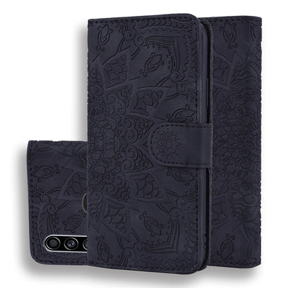 Black mandala embossed leather folio wallet phone case with flip cover and camera opening