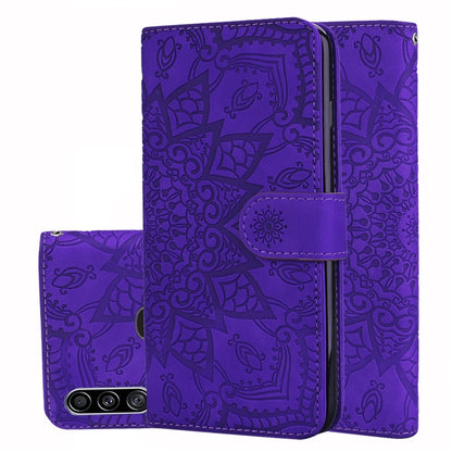 Purple embossed mandala double-fold wallet leather phone case with card slots and holder