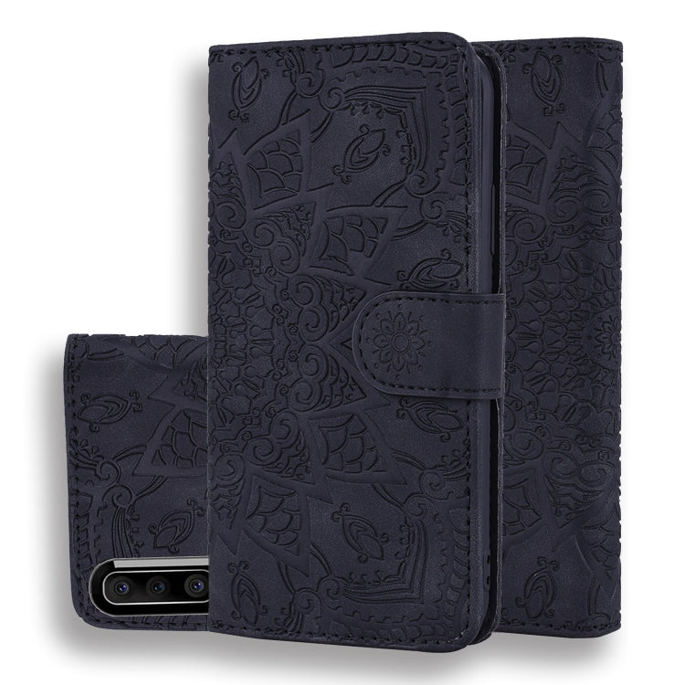 Dark embossed mandala double-fold wallet leather phone case with card slots and holder